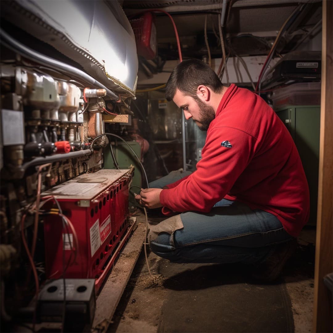 Technician repairing heating system